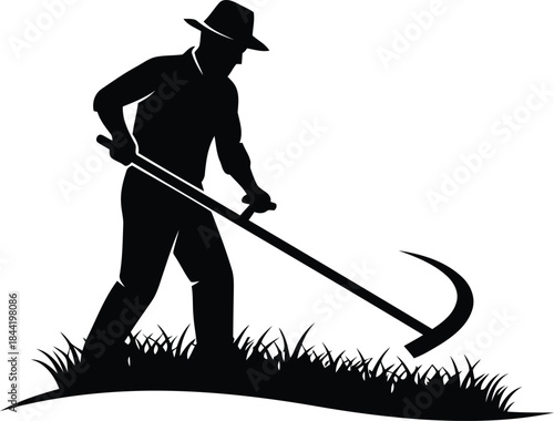 Farmer mowing grass isolated on white background, Vector