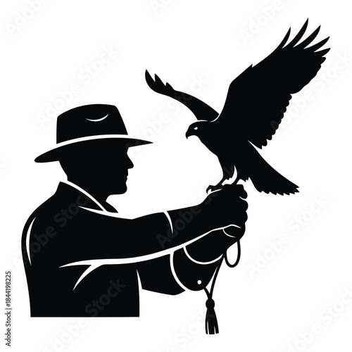 Man releasing falcon isolated on white background, Vector