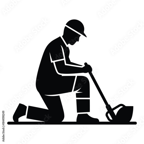 Worker using metal detector isolated on white background, Vector