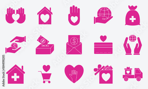 Charity Donation Silhouette Icon Set