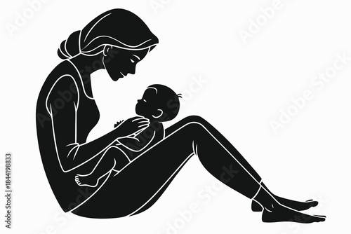 Silhouette of a young man holding an object in hand in a black vector illustration style