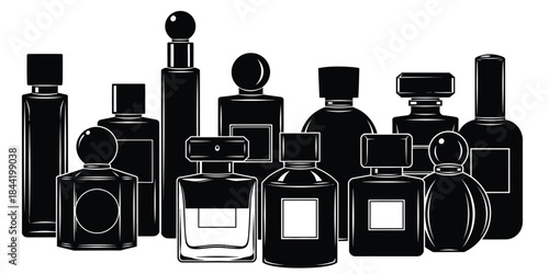 Collection of various perfume and fragrance bottles