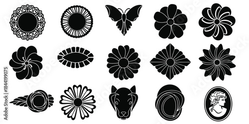 Collection of 12 unique black floral and insect designs