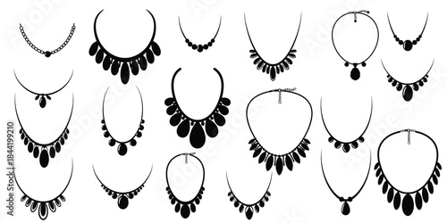 Collection of various black tassel necklaces and chokers