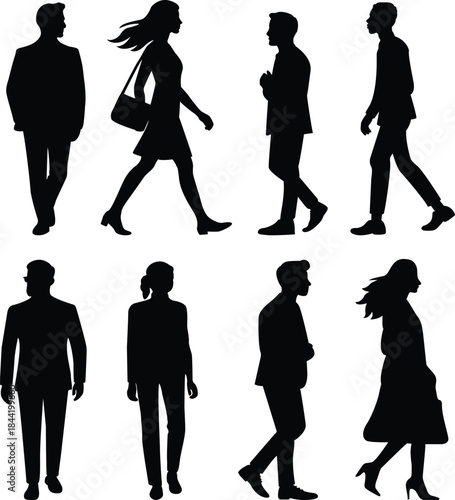 Set of people silhouettes vector_digital model of architecture and urbanism