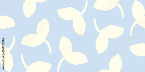 Hand drawn baby blue sprout leaf seamless botanical pattern