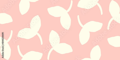 Hand drawn pink sprout leaves seamless pattern background