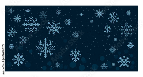 Blue Winter Snowflake Background with Falling Snow