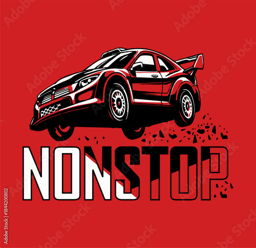 Red retro sports car vector illustration design on the road