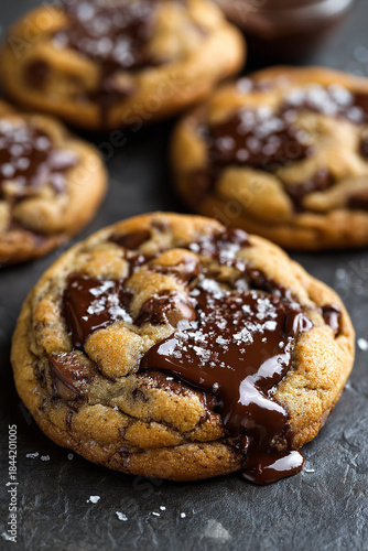 Beautiful chocolate chip cookies with a gooey chocolate filling.