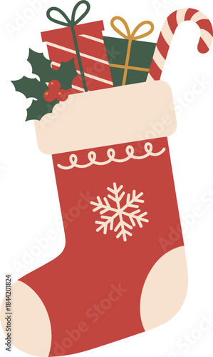 Christmas Stocking Filled with Gifts and Candy Cane present