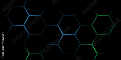 Hexagonal cyberspace green background. Hexagon grid tech pattern