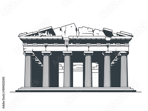 Classical Ruined Temple with Columns Illustration
