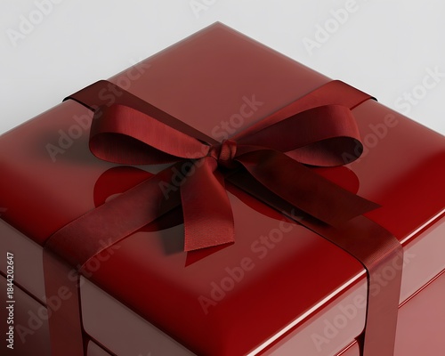 Red gift box with ribbon bow on top, close-up view