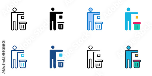 Waste disposal icon set multiple style vector collection. Editable Stroke 
