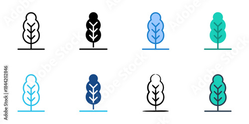 Tree icon set multiple style vector illustration collection. Editable Stroke 
