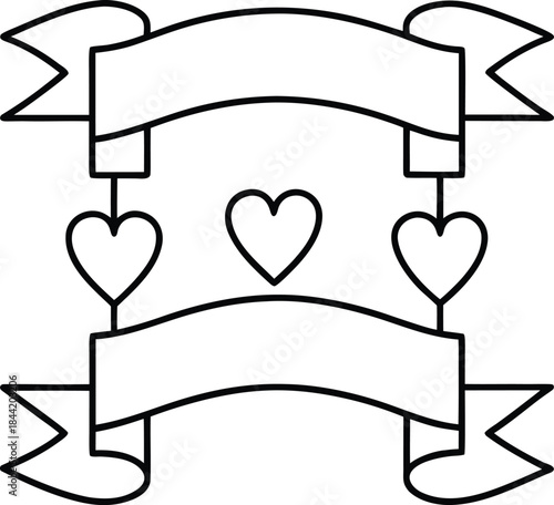 romantic banner outline vector illustration on transparent background