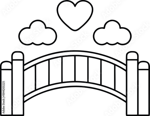 romantic bridge outline vector illustration on transparent background