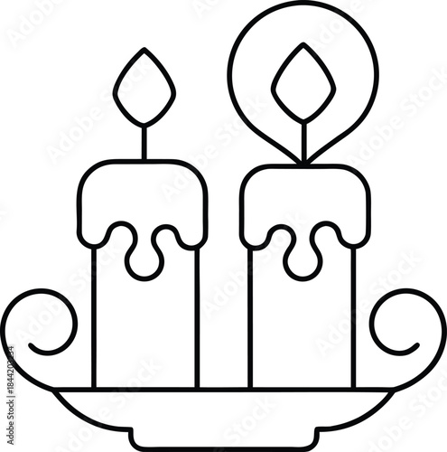 romantic candle outline vector illustration on transparent background