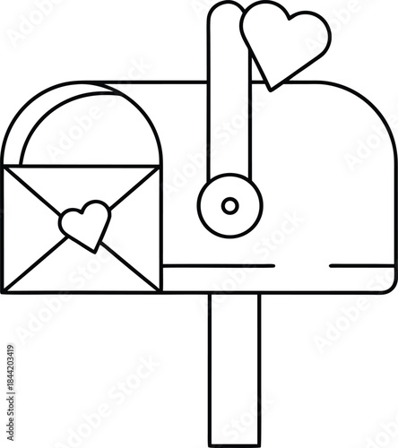 romantic mail outline vector illustration on transparent background