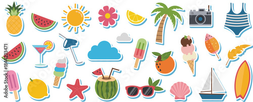Summer Vacation Icons And Elements Collection With Beach And Food pineapple