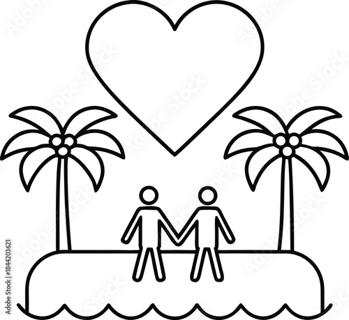 romantic vacation outline vector illustration on transparent background