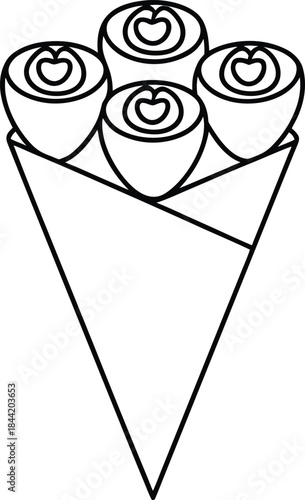 rose bouquet outline vector illustration on transparent background