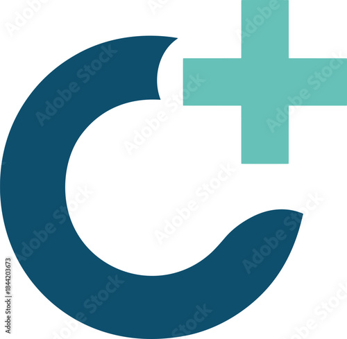 Teal Plus Sign Inside Blue Letter C Logo abstract business