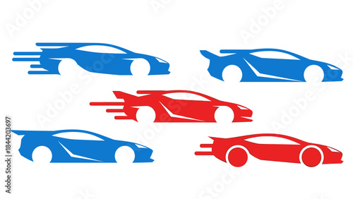 Abstract Sports Cars Motion Graphics Blue Red Speed Sport Vehicle Illustrations