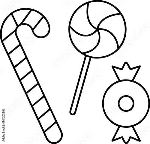 sweet candy outline vector illustration on transparent background