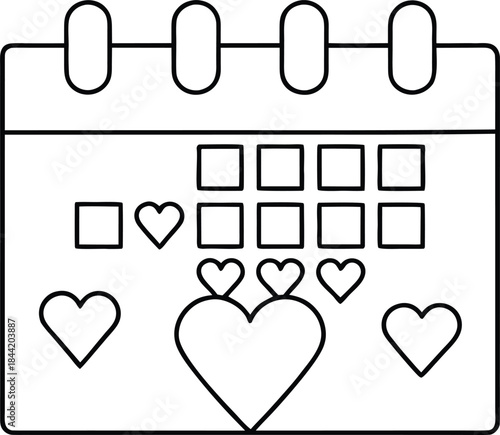 valentine calendar outline vector illustration on transparent background
