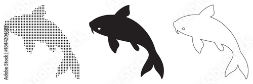 Three stylized koi fish designs showcasing different artistic styles