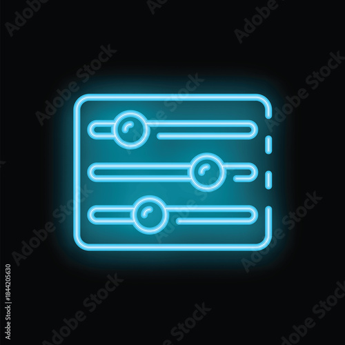 Blue neon icon of an audio mixing console showing three adjusting knobs