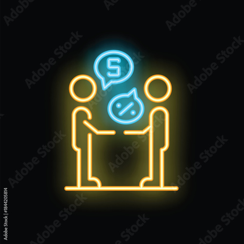 Neon sign representing two businessmen shaking hands while discussing about money and interest rate
