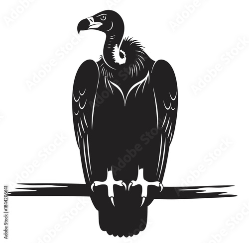 Majestic Vulture Silhouette Perched on Branch Vector Illustration
