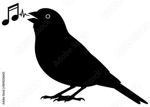 Chirping Bird Silhouette with Music Notes Vector Illustration for Sound and Nature Concepts