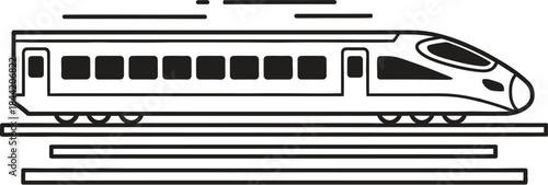 A sleek bullet train traveling on railroad tracks in a modern transportation system with a