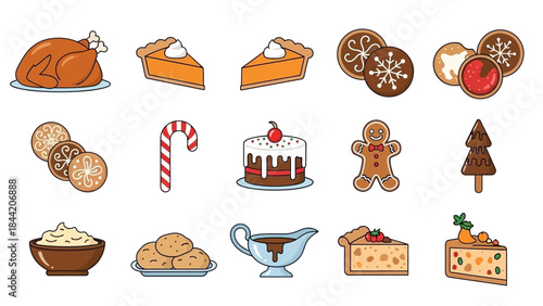 Festive holiday food icons a collection of delicious seasonal treats