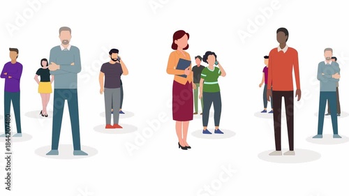 Crowd standing animation with white background 