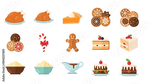 Festive Holiday Food Icons A Collection of Delicious Christmas and Thanksgiving Treats