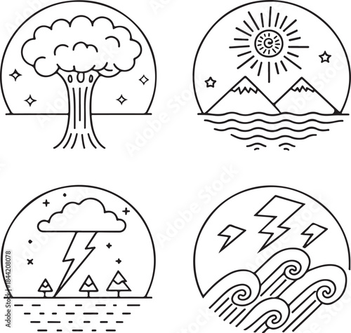Stylized Nature and Weather Line Art Icons