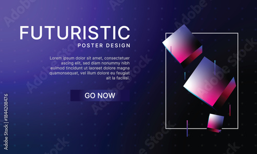 Modern futuristic banner design with 3D gradient cubes and neon blue background. Abstract horizontal geometric vector template for web header, landing page or promotion