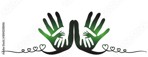 Three hands holding hands, charity icon, volunteer organization, family community, vector image
