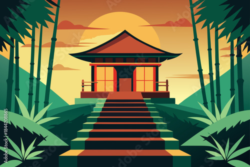 sunset in the temple