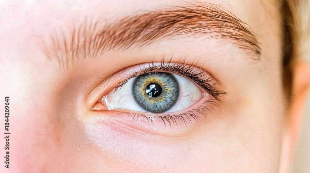 Obraz premium Close up blue eye with detailed iris and gentle expression