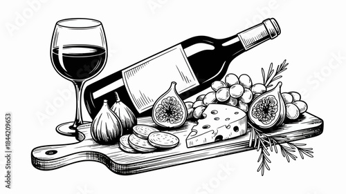 Wine and Cheese Platter with Fresh Fruits and Crackers