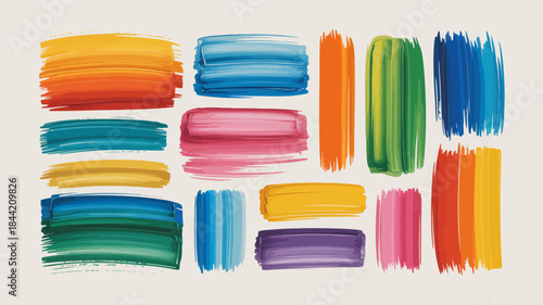 Colorful Brush Strokes on White Background, Paint Swatches, Art Supplies