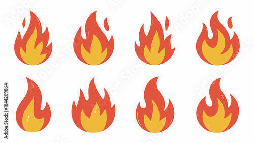 Cartoon flame icons in different shapes and sizes