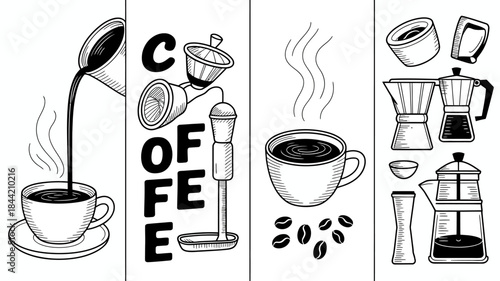 Coffee Brewing Methods and Accessories Illustration