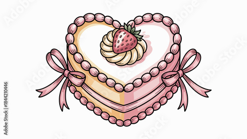 Heart-Shaped Cake with Strawberry and Pink Ribbons